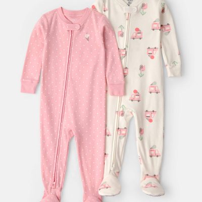 Baby Girl 2-Pack Ice Cream Truck 100% Cotton Snug Fit 1-Piece Pajama - Pink/Ivory