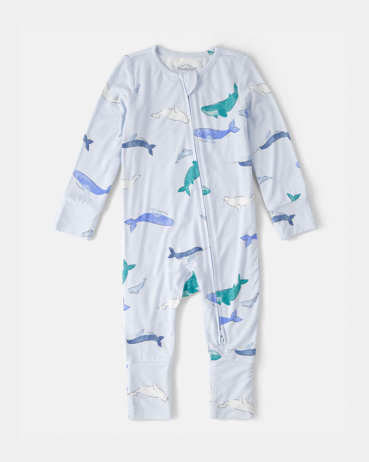 Baby Whale PurelySoft 2-Way Zip Sleep & Play Pajamas - Blue - Image 2