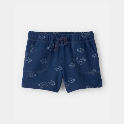Baby Boy Fish French Terry Shorts - Blue
