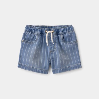 Baby Boy Striped Denim Drawstring Shorts - Medium Blue