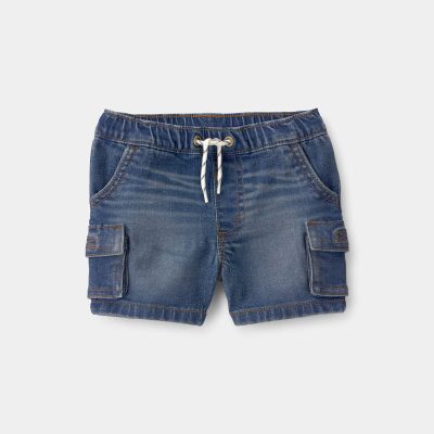 Baby Boy Denim Drawstring Cargo Shorts - Dark Wash