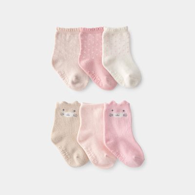 Baby Girl 6-Pack Cat Polka Dots Crew Socks