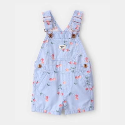 Baby Girl Cherry Canvas Shortall - Blue