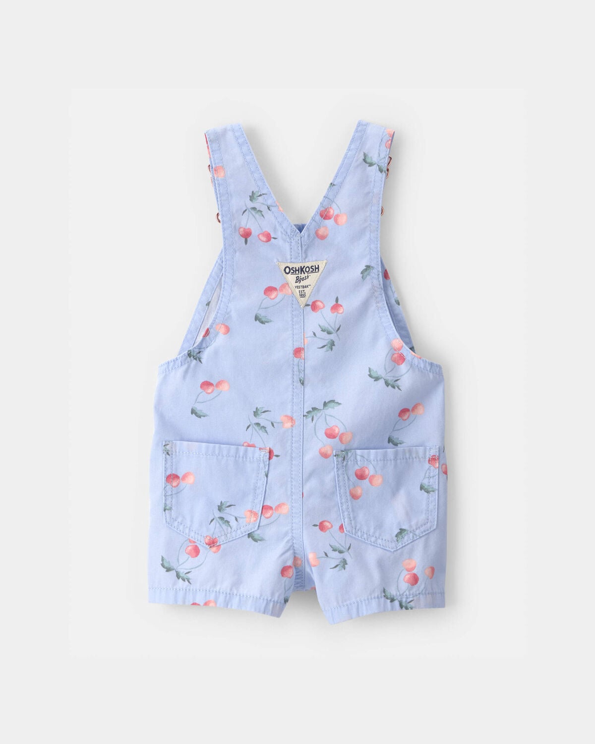 Baby Girl Cherry Canvas Shortall - Blue - Image 2