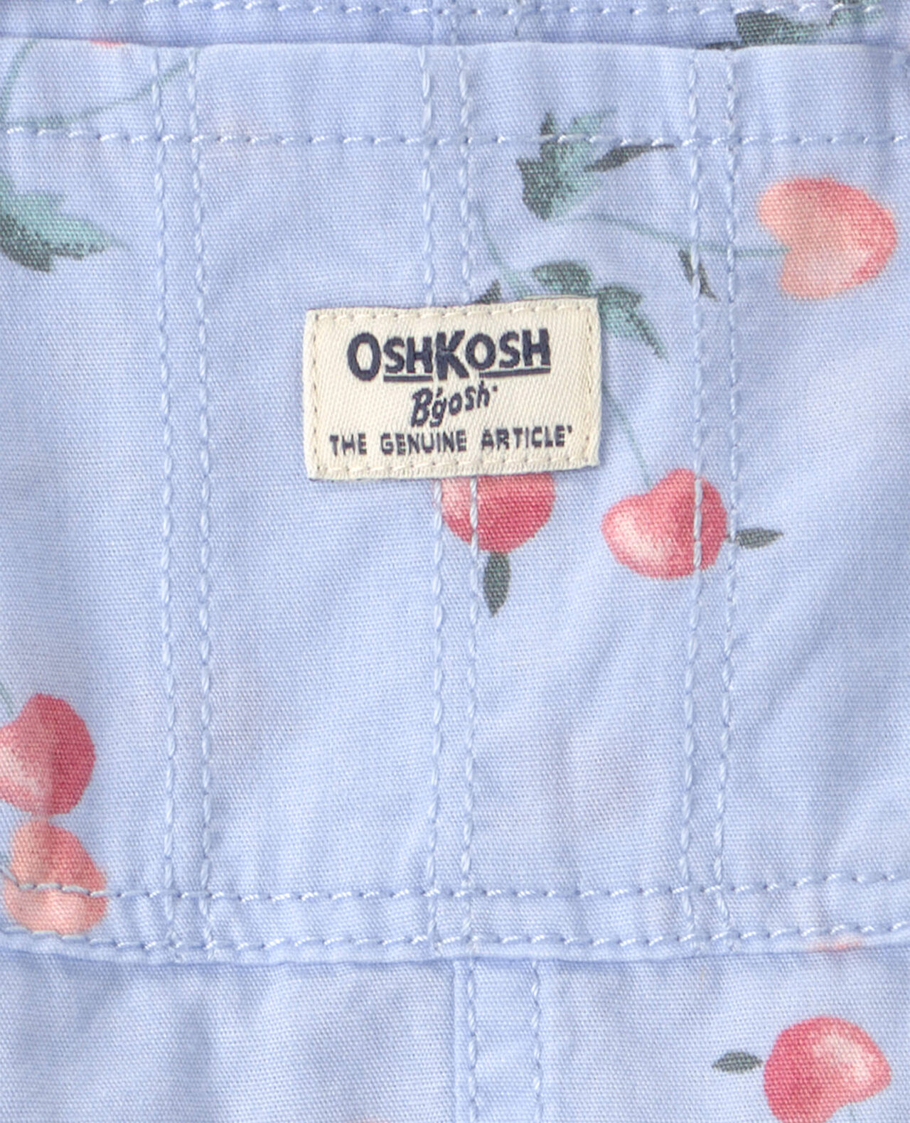 Baby Girl Cherry Canvas Shortall - Blue - Image 4