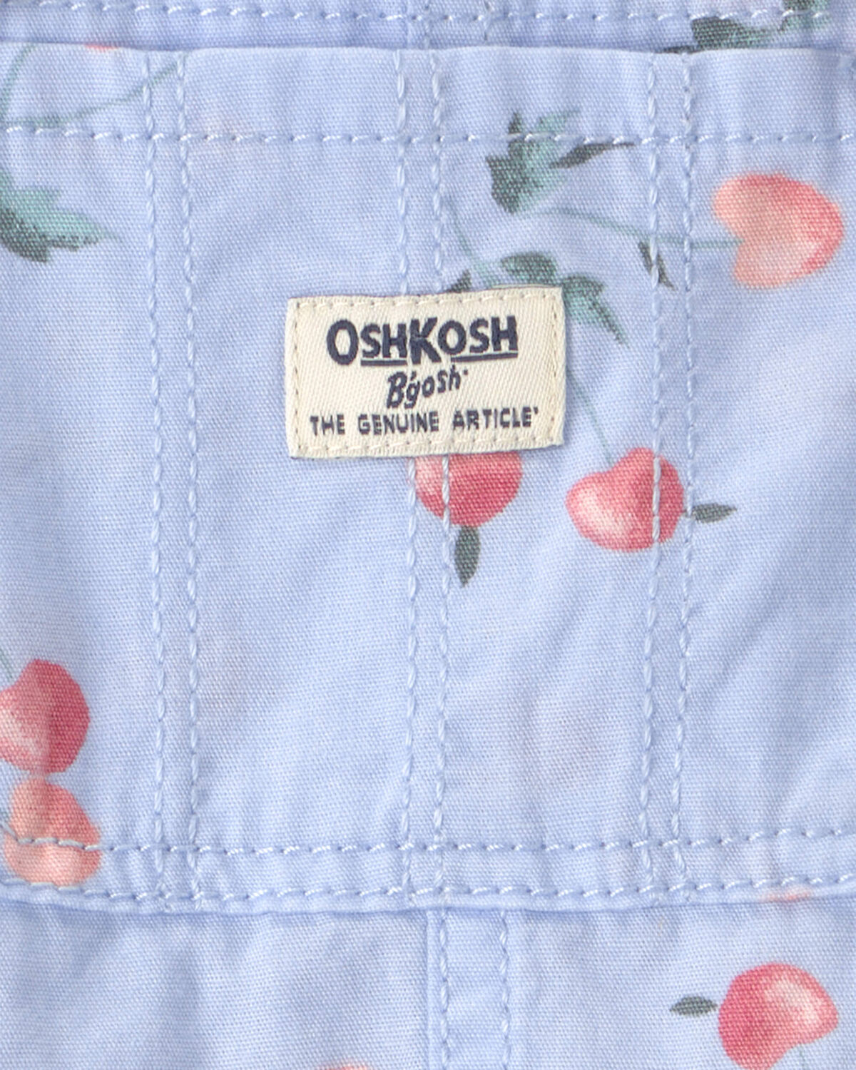 Baby Girl Cherry Canvas Shortall - Blue - Image 3