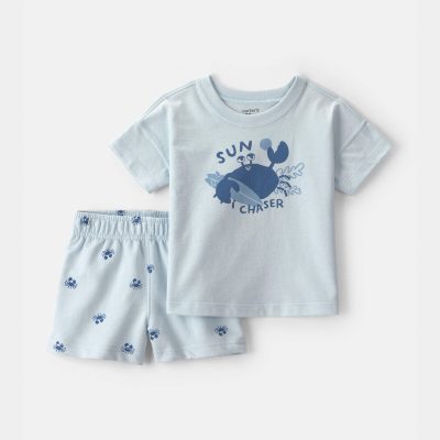 Baby Boy 2-Piece Crab Short-Sleeve Top & Short Set - Blue