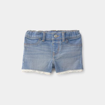Baby Girl Eyelet Trim Denim Shorts - Light Wash