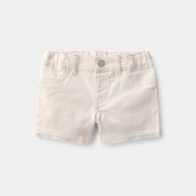 Baby Girl Eyelet Trim Twill Shorts - Cream