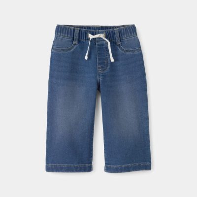 Baby Girl Drawstring Wide-Leg Jeans - Dark Wash