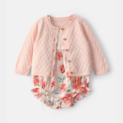 Baby Girl 2-Piece Floral Cardigan & Bubble Set - Pink