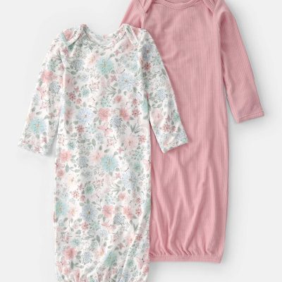 Baby Girl 2-Pack Butterfly Garden PurelySoft Sleeper Gowns - Pink