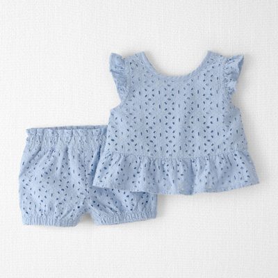 Baby Girl 2-Piece Organic Cotton Eyelet Top & Short Set