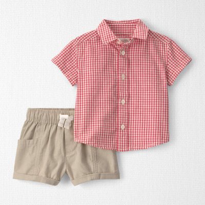 Baby Boy 2-Piece Top & Short Set Made with Organic Cotton in Red Gingham