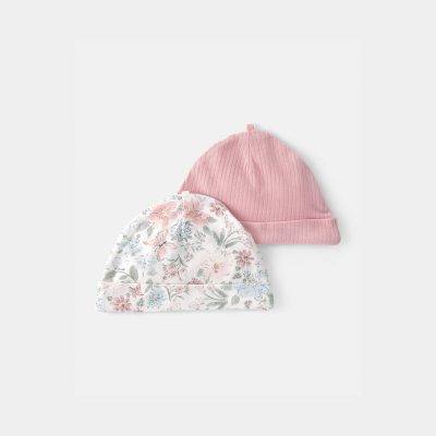 Baby Girl 2-Pack Butterfly Garden PurelySoft Caps - Pink/Ivory