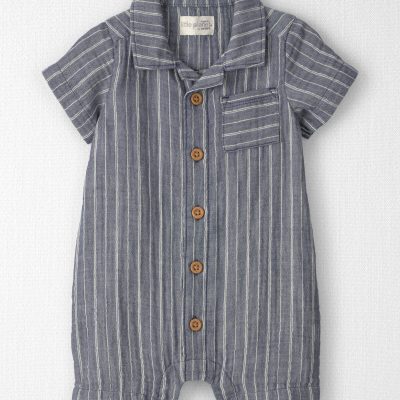 Baby Organic Cotton Gauze Romper in Stripes