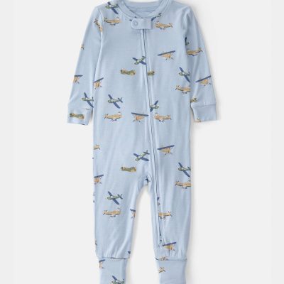 Baby Boy Plane PurelySoft 2-Way Zip 1-Piece Pajama - Blue
