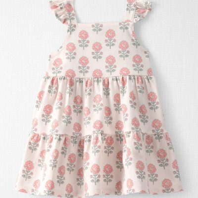 Baby Girl Organic Cotton Tiered Dress in Rosebud Petal Print