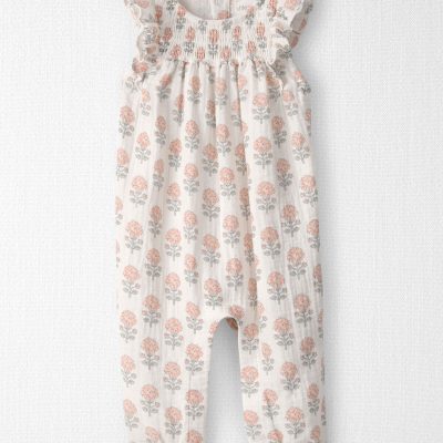 Baby Girl Organic Cotton Gauze Jumpsuit in Rosebud Petal Print