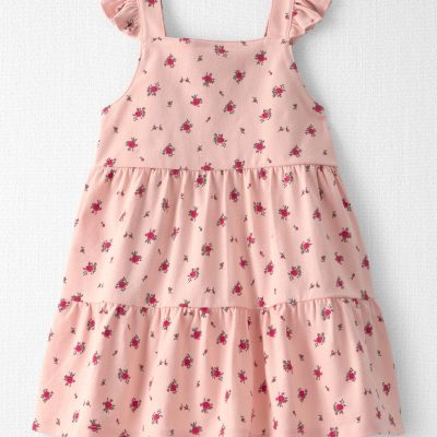 Baby Girl Organic Cotton Tiered Dress in Blush Floral Print