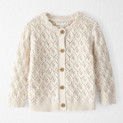 Baby Girl Organic Cotton Pointelle Sweater Knit Cardigan