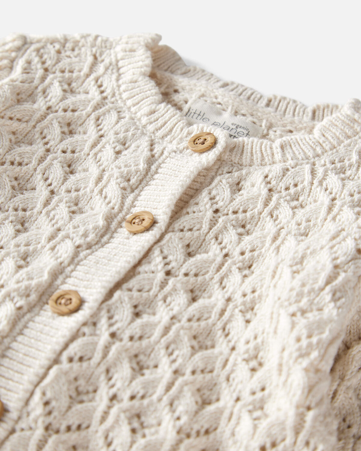 Baby Girl Organic Cotton Pointelle Sweater Knit Cardigan - Image 3