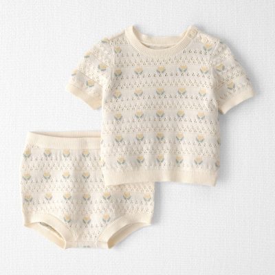 Baby Girl Organic Cotton Sweater Set in Honey Floral Print