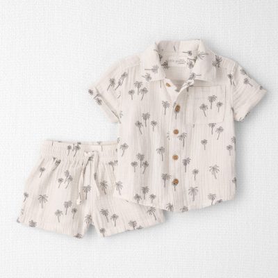 Baby Boy 2-Piece Organic Cotton Gauze Top & Short Set in Palm Trees