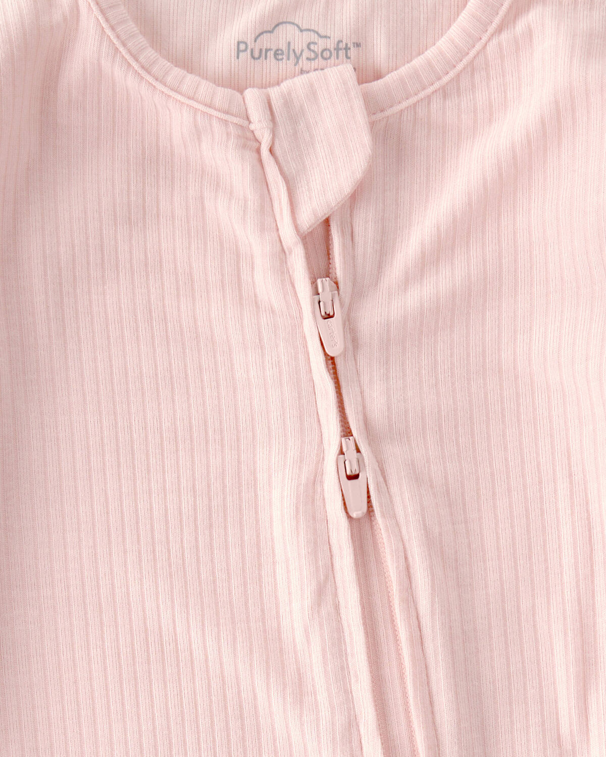 Baby Girl 2-Way Zip PurelySoft Sleep & Play Pajama - Light Pink - Image 2