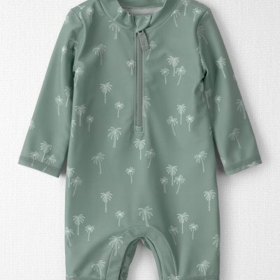 Baby Boy Recycled Long-Sleeve Rashguard Swimsuit in Palm Tree