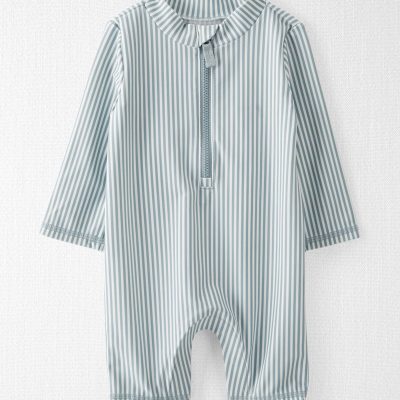 Baby Boy Recycled Long-Sleeve Rashguard Swimsuit in Stripes