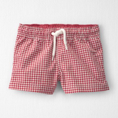 Baby Boy Recycled Swim Trunks in Red Gingham