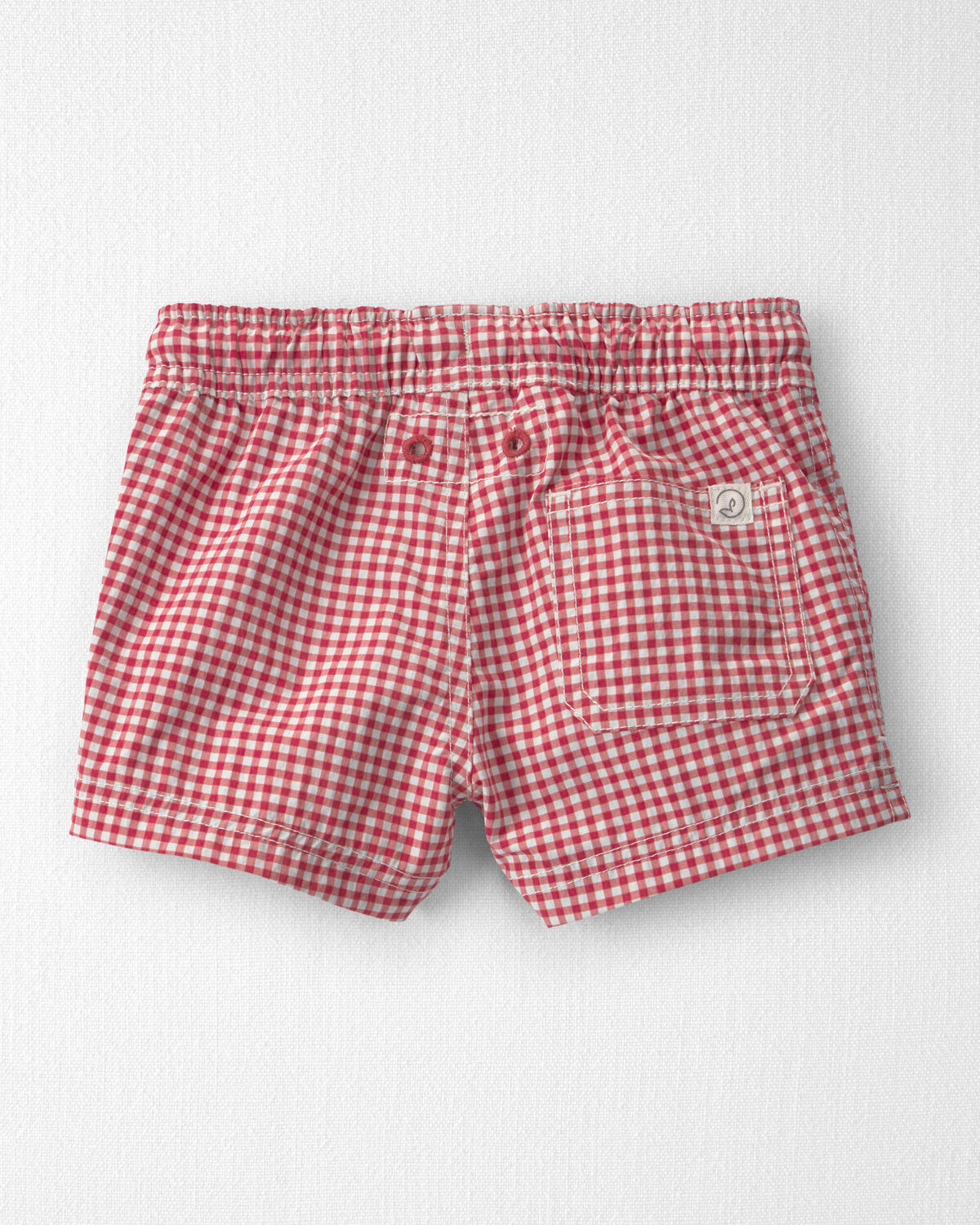 Baby Boy Recycled Swim Trunks in Red Gingham - Image 2