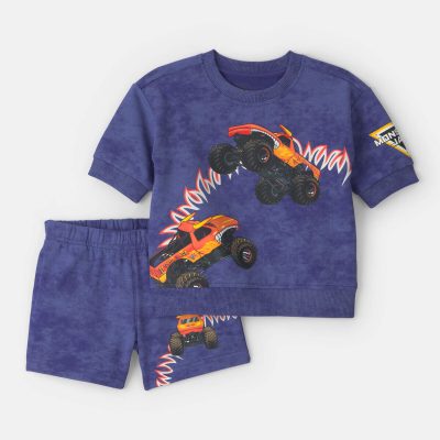 Baby Boy 2-Piece Monster Truck French Terry Top & Short Set - Blue