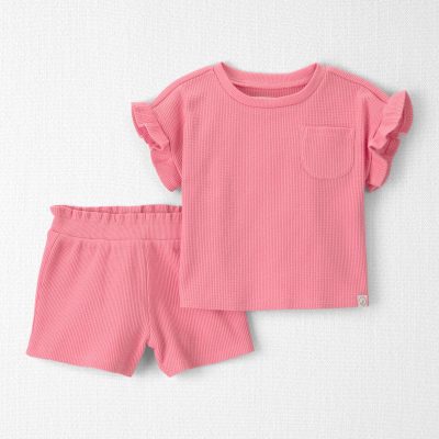 Baby Girl 2-Piece Organic Cotton Waffle Knit Top & Short Set