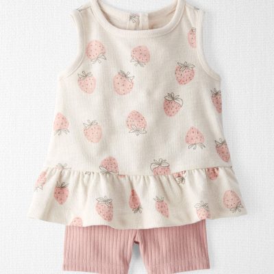 Baby Girl 2-Piece Top & Short Set Made with Organic Cotton in Strawberry Print