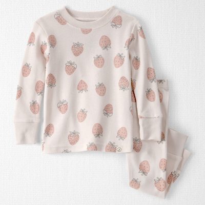 Baby Girl 2-Piece Organic Cotton Ribbed Pajama Set in Strawberry Print