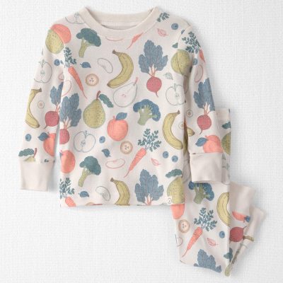 Baby 2-Piece Organic Cotton Ribbed Pajama Set in Veggie Fruit Print