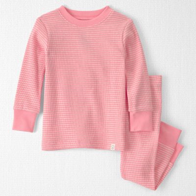 Baby Girl 2-Piece Organic Cotton Ribbed Pajama Set in Stripes