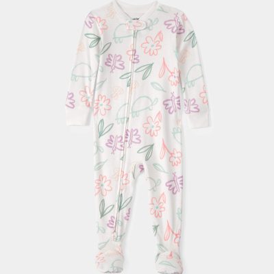Baby Girl Floral 100% Cotton Snug Fit 1-Piece Pajama - White