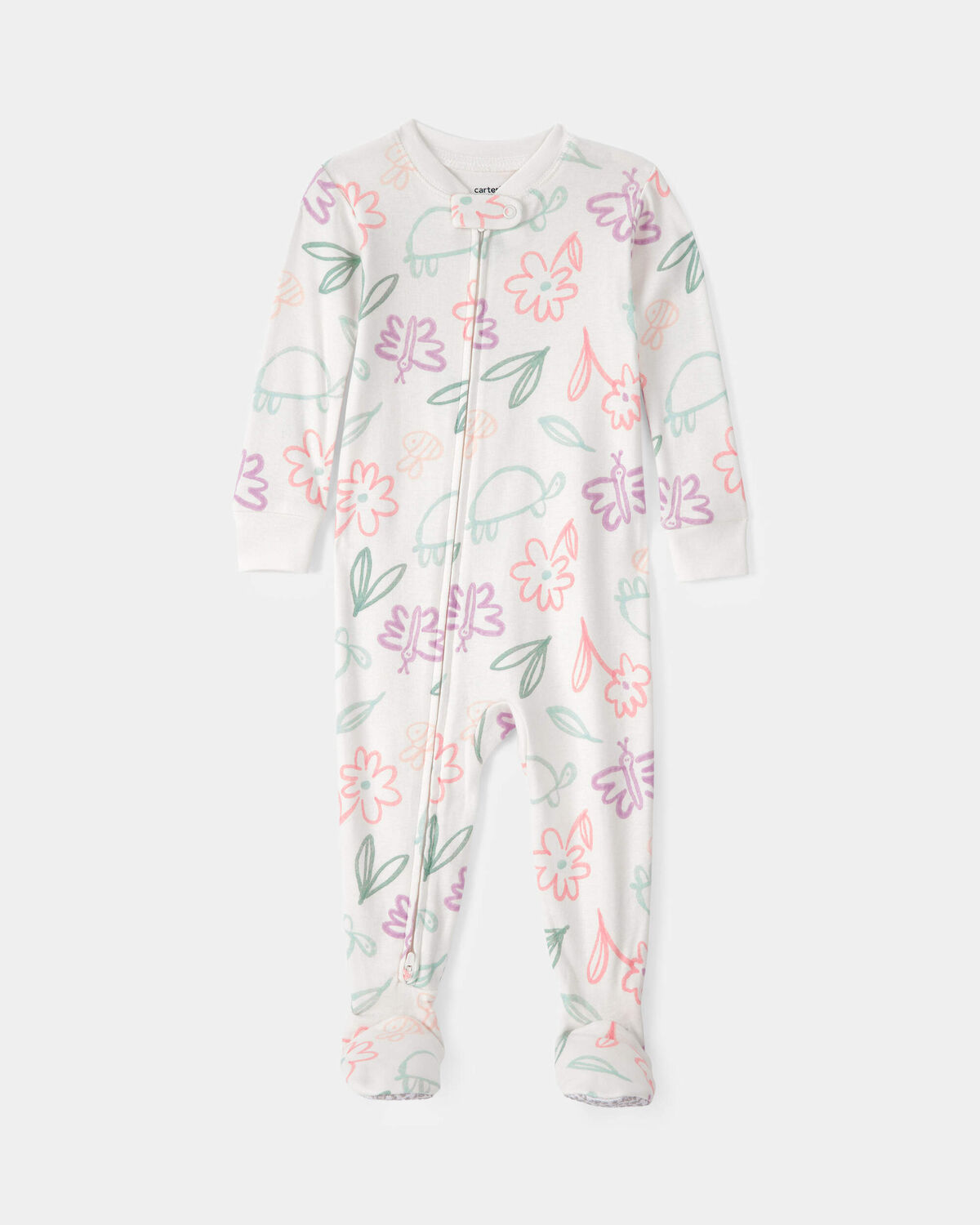Baby Girl Floral 100% Cotton Snug Fit 1-Piece Pajama - White