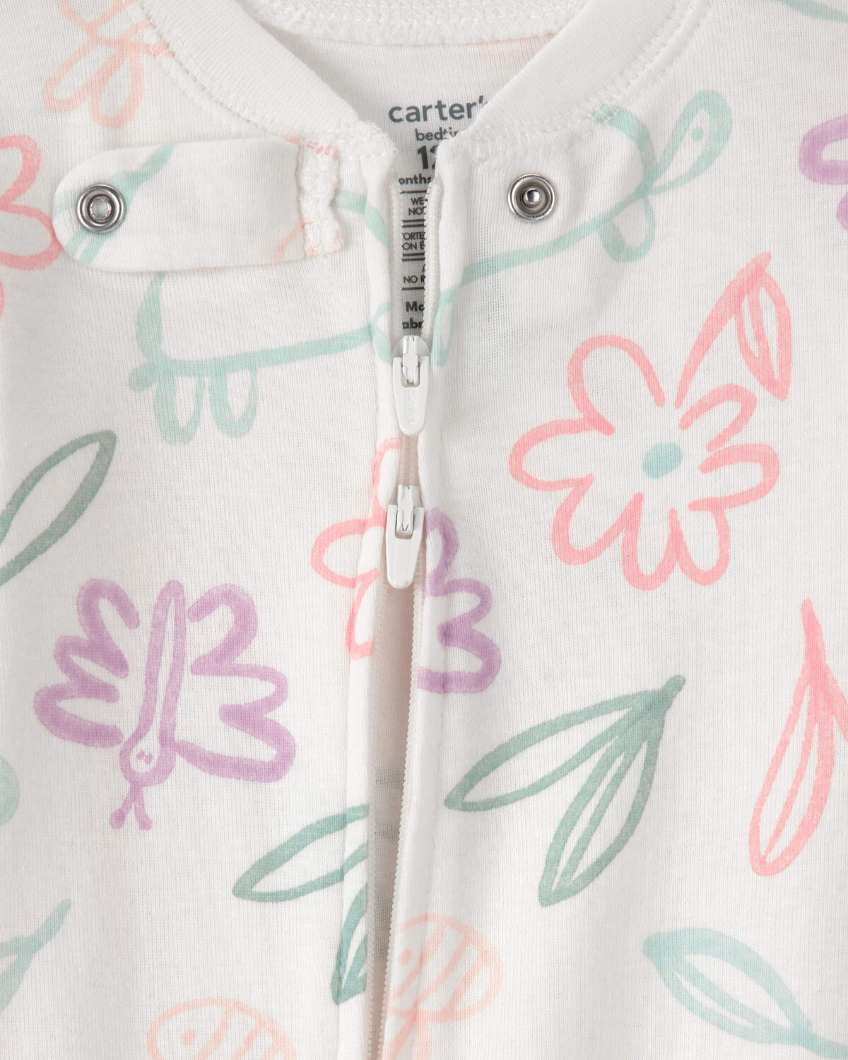 Baby Girl Floral 100% Cotton Snug Fit 1-Piece Pajama - White - Image 2