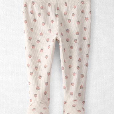 Baby Girl Organic Cotton Rib Footed Pants in Strawberry Print