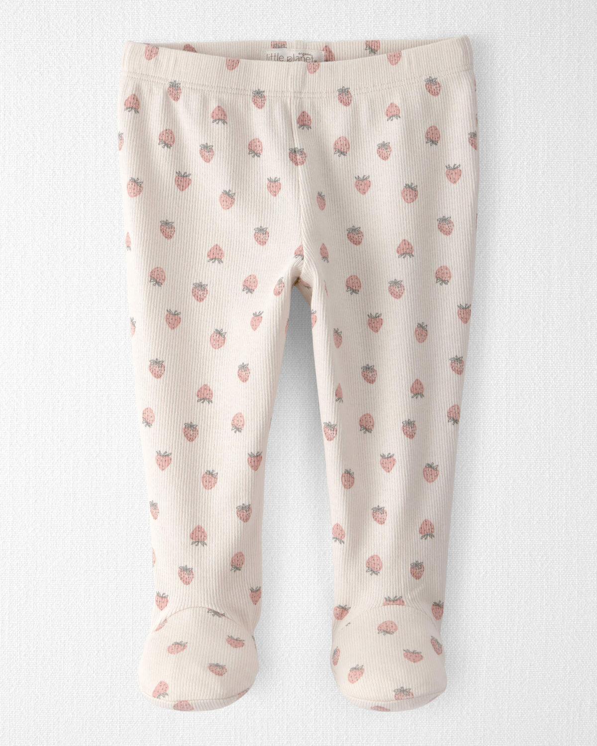 Baby Girl Organic Cotton Rib Footed Pants in Strawberry Print