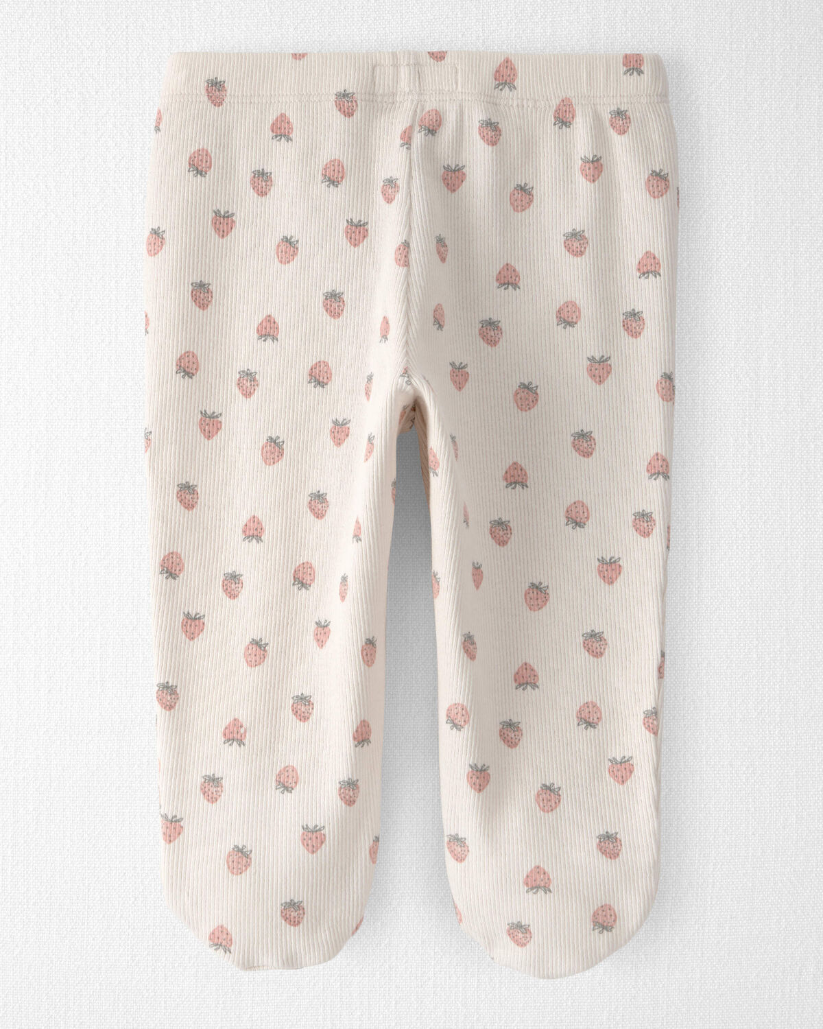 Baby Girl Organic Cotton Rib Footed Pants in Strawberry Print - Image 2