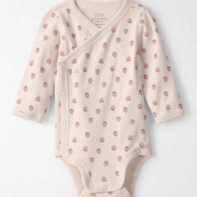 Baby Girl Organic Cotton Wrap Bodysuit in Strawberry Print