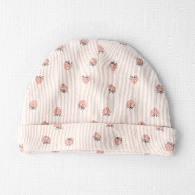 Baby Girl Organic Cotton Rib Cap in Strawberry