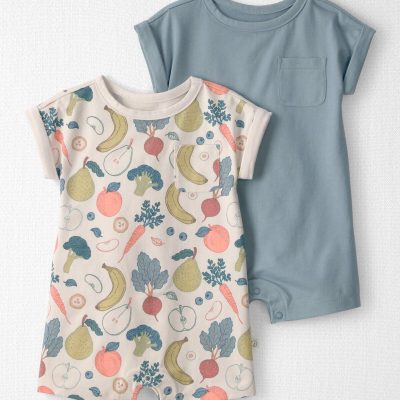 Baby 2-Pack Organic Cotton Rompers in Veggie Fruit Print