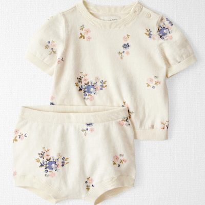 Baby Girl 2-Piece Organic Cotton Sweater Knit Set in Blooming Garden Print