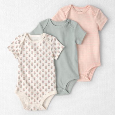 Baby Girl 3-Pack Organic Cotton Bodysuits in Floral Print